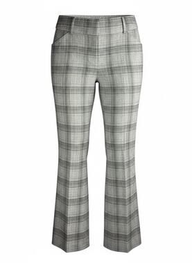 NY&Co Grayson Plaid Flare Pants Petite 8 Gray 7th Avenue Career Trousers